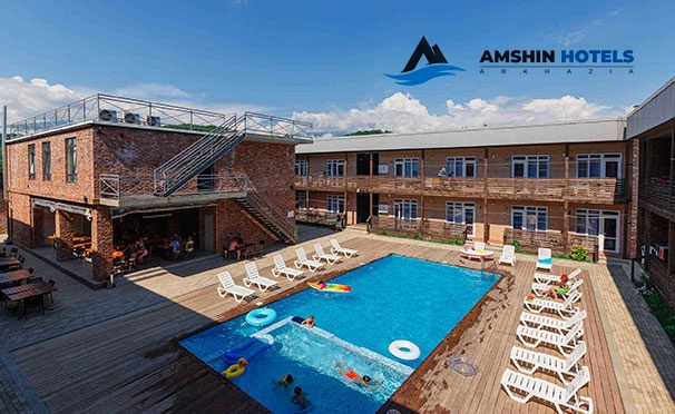 Скидка на Скидка до 45% на отдых в номере на выбор для двоих или семьи из 4 человек в отеле Amshin Hotel на курорте Пицунда в Абхазии