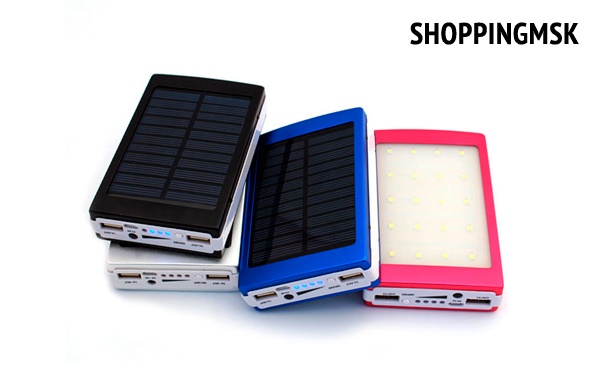 Скидка на Портативное зарядное устройство емкостью 20000 или 30000 мАч с солнечной батареей от интернет-магазина Shoppingmsk. Скидка до 85%