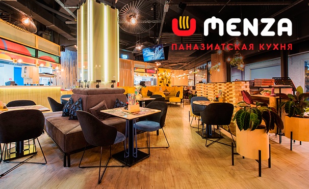 Скидка на Скидка 50% на меню в «MENZA кафе» по 4 адресам: лапша, суши, роллы, бургеры и многое другое!