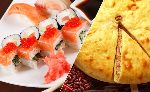 Скидка на Скидка до 65% любые блюда японской кухни и осетинские пироги от службы доставки Karamel-sushi + скидка 60% на осетинские пироги от службы доставки «Пироги Табу»