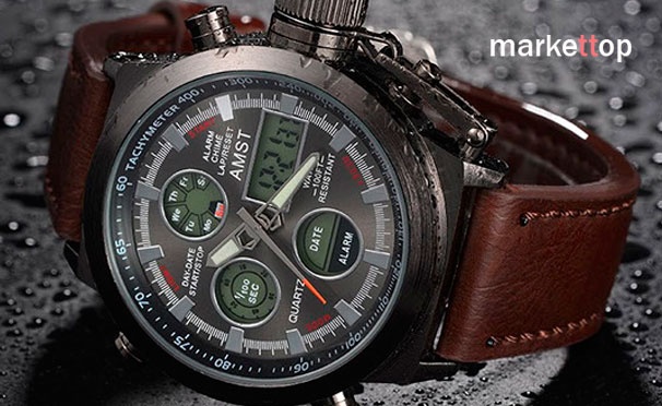 Скидка на Мужские часы AMST с японским часовым механизмом от интернет-магазина MarketTop: календарь, секундомер, будильник и не только. Скидка 48%