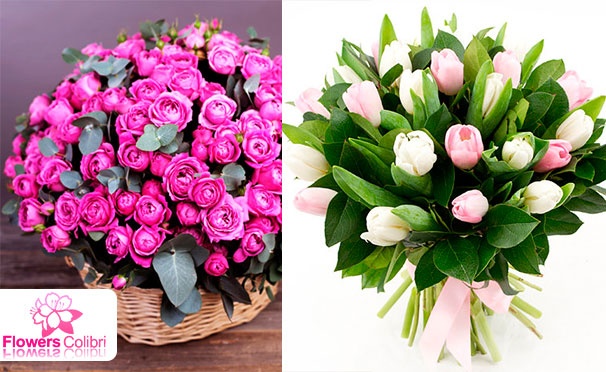 Скидка на Голландские тюльпаны, букеты из роз и не только от интернет-магазина Flowers Colibri. Скидка до 60%